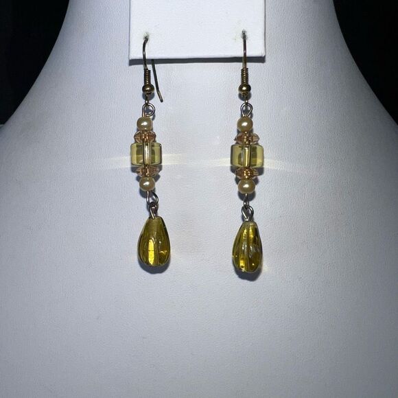 Champagne Bead Dangle Earrings - Picture 1 of 4